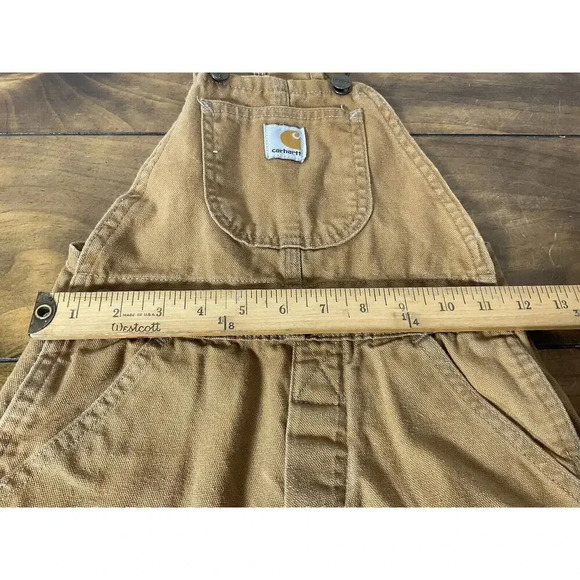 Kids Carhartt Overalls Canvas Bib Double Knee Pants Brown Youth 4 - Picture 10 of 12